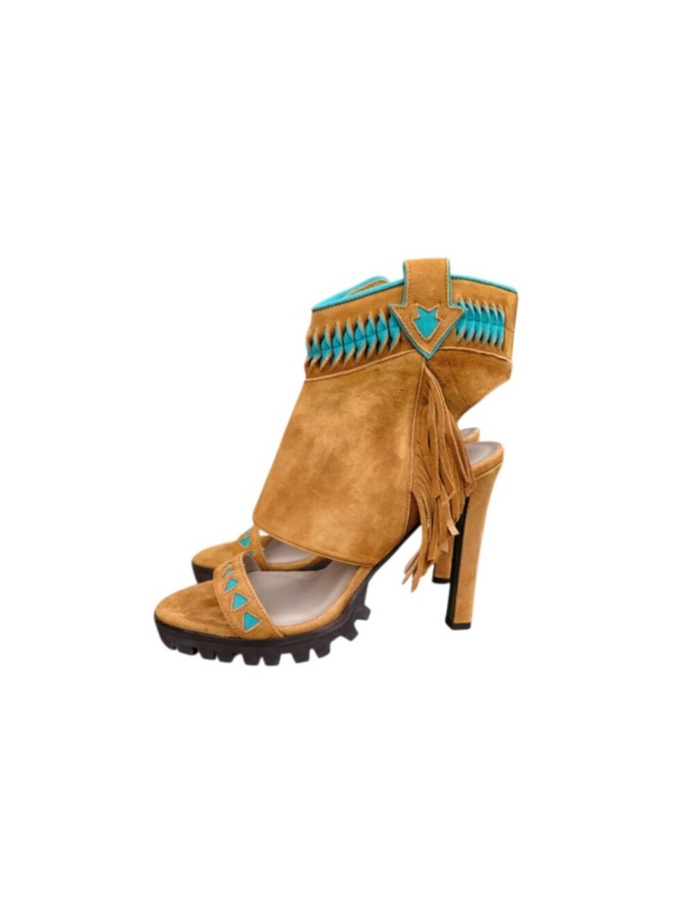 Rare Donald Pliner Lisa Signature Inux Boho Bohemian Native Fringe Stiletto 8 - Picture 4 of 13